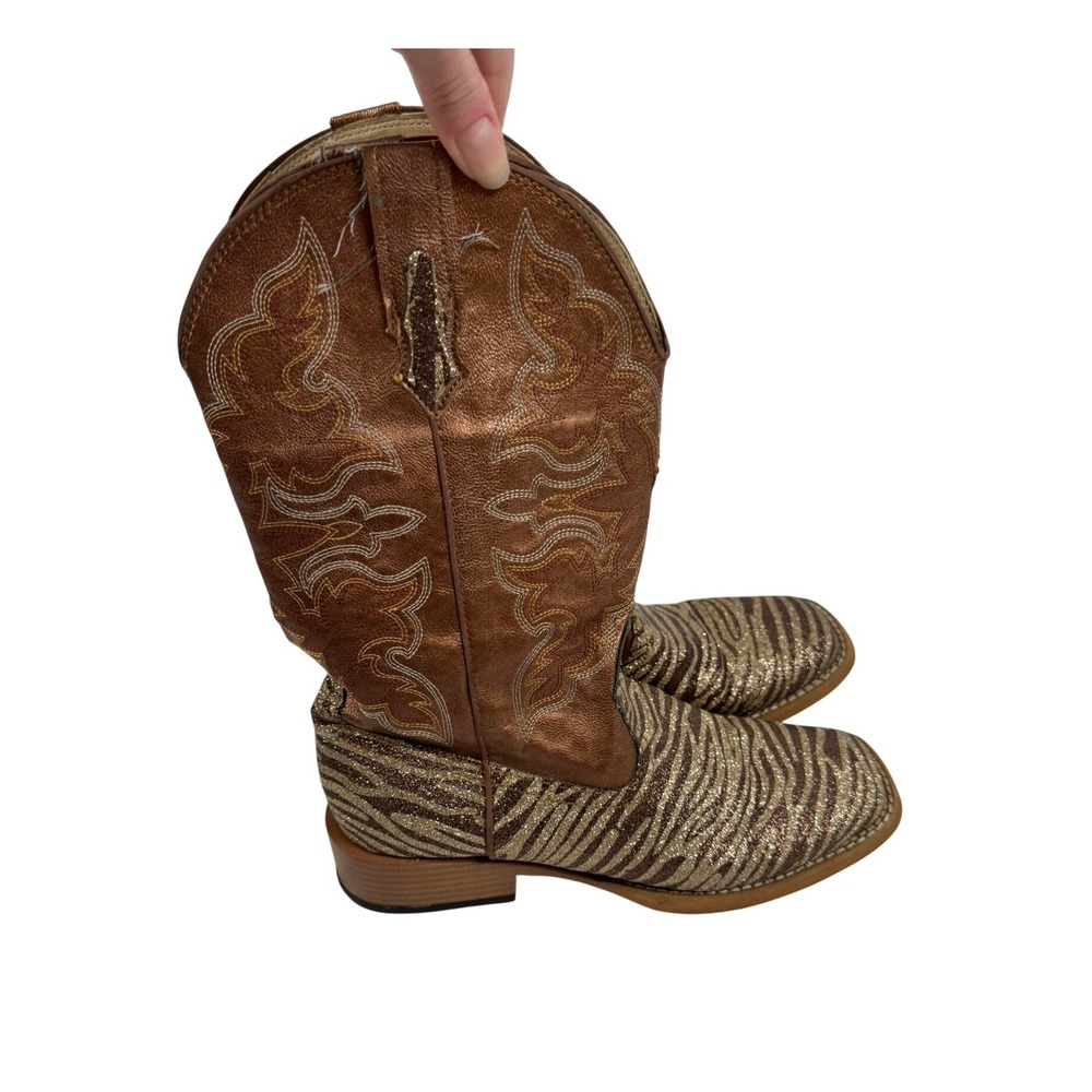 Roper Womens Metallic Bronze Glitter Zebra Western Boots 7.5